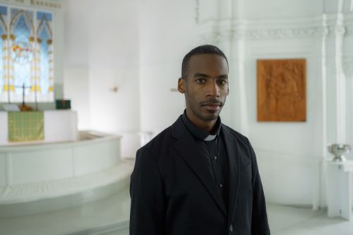 Pastor in a church sanctuary